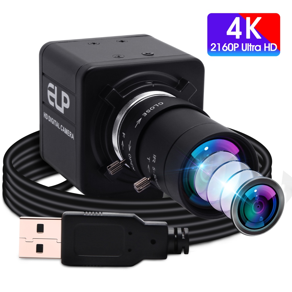 ELP 4K UHD USB Camera with Zoom 5-50mm 10X Optical Zoom Lens USB Webcam Sony IMX317 Sensor FHD Mini Camera 3840x2160@30fps Manual Focus Audio Camera